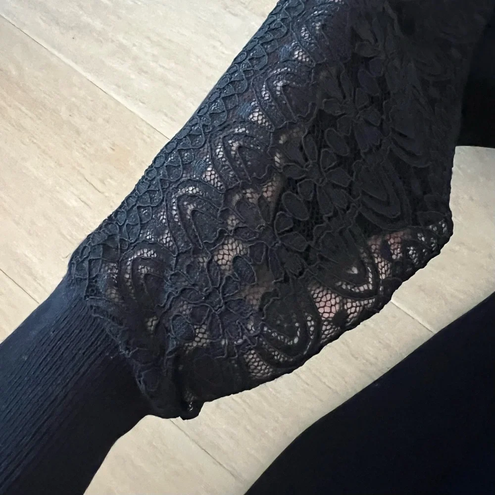 Lulu’s So Much to Say Black Lace Puff Shoulder Sweater Top - Picture 7 of 9